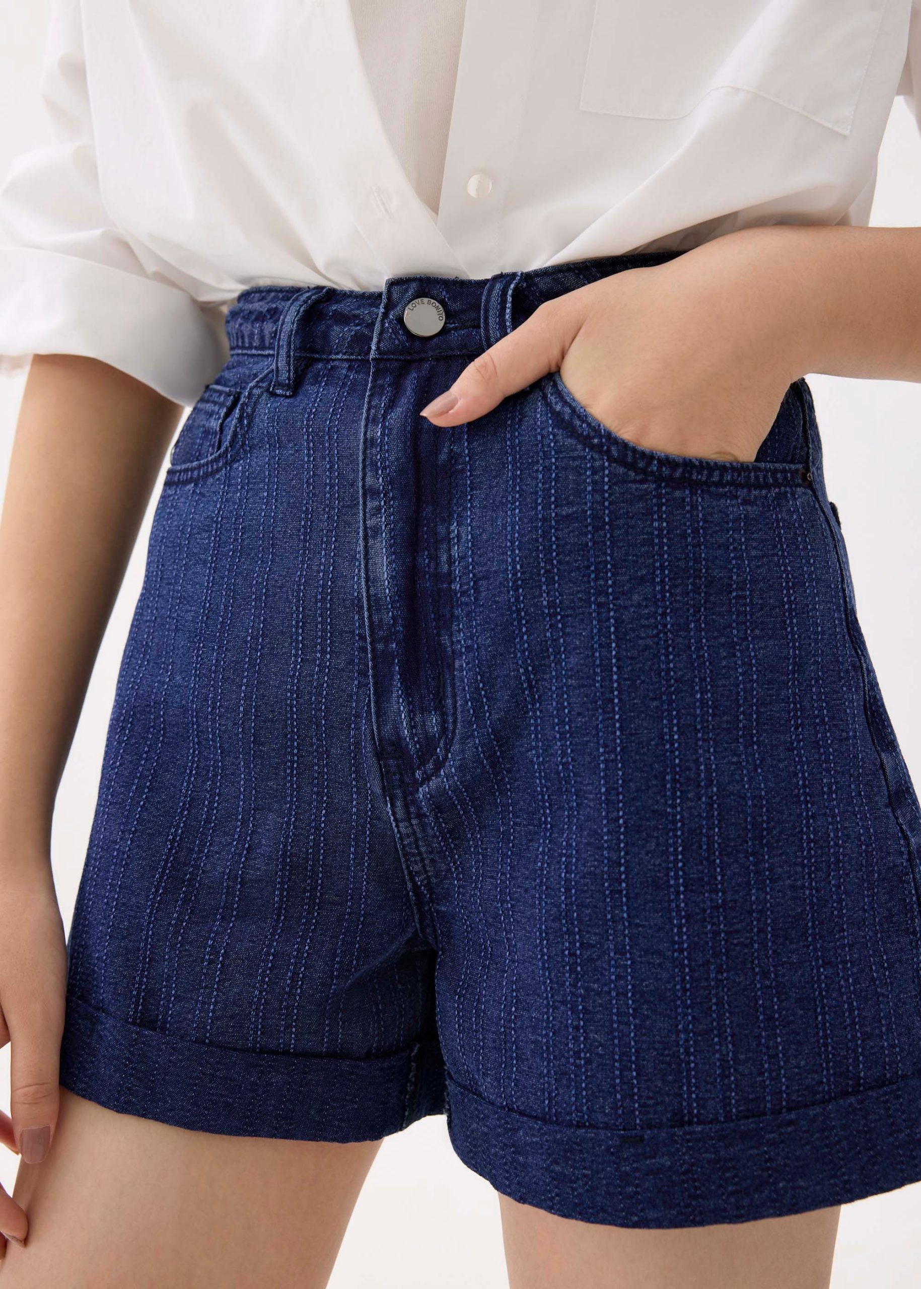 High Waist Denim A-line Shorts - Image 3