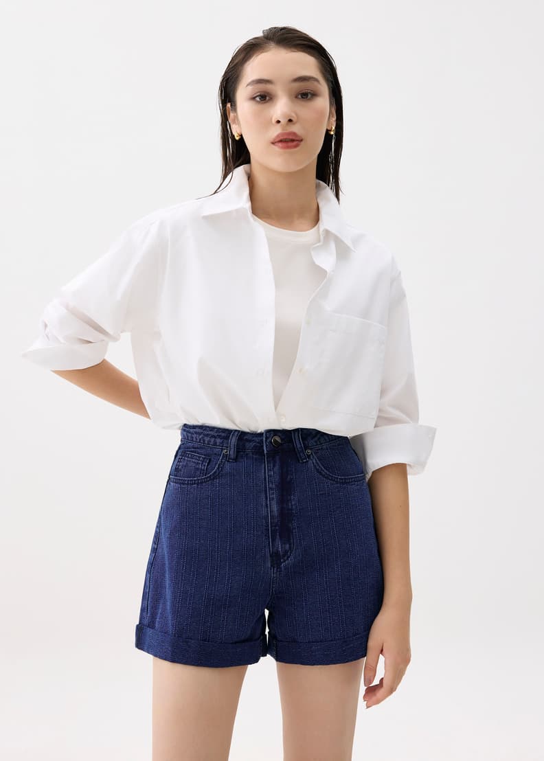 High Waist Denim A-line Shorts