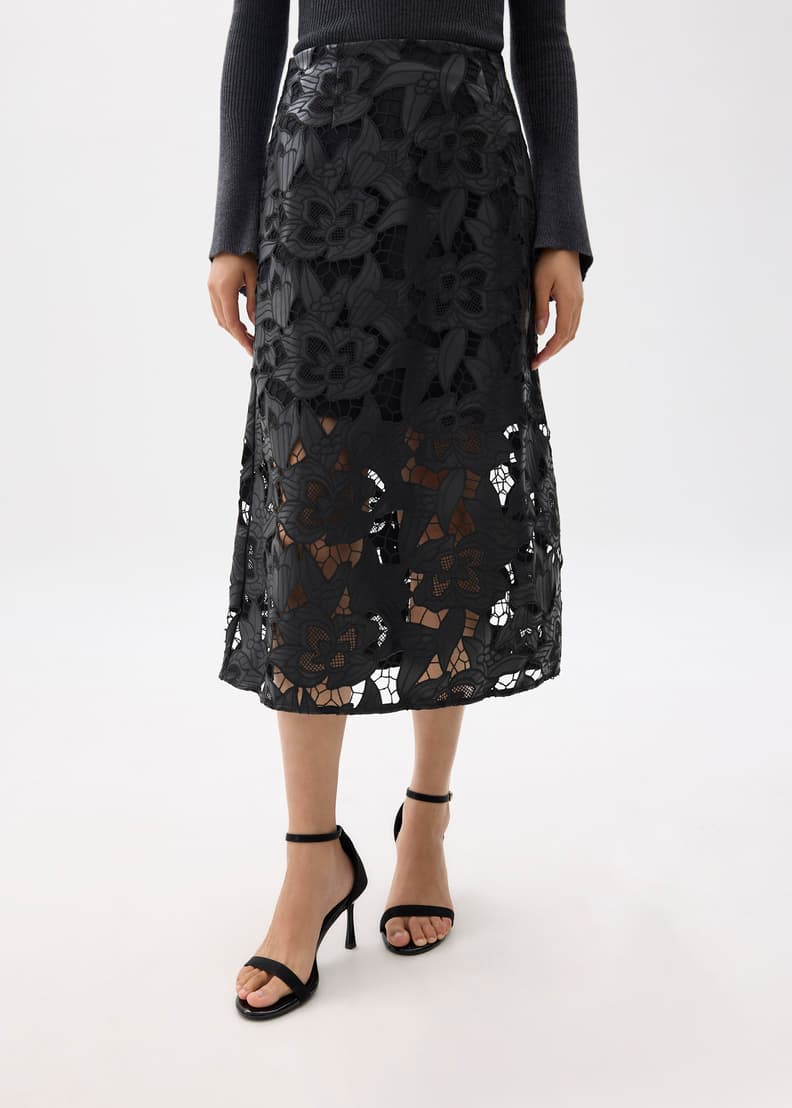Leather Lace A-line Midaxi Skirt - Image 4