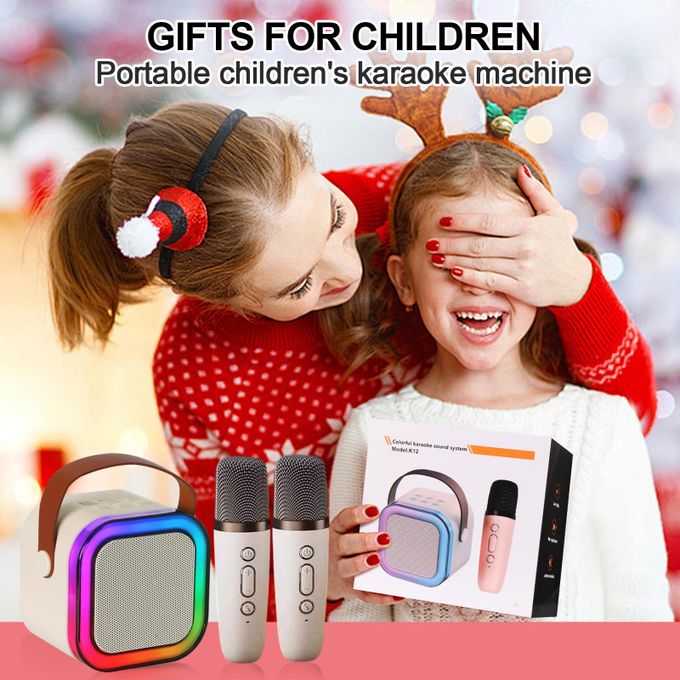 Portable Bluetooth Speaker With 2 Wireless Microphones Ivory Kids Karaoke Machine - Image 6