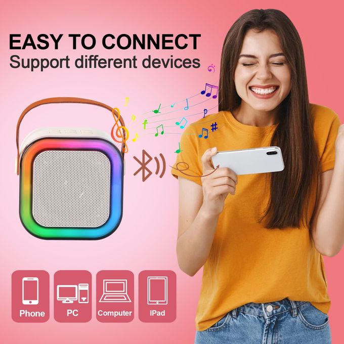 Portable Bluetooth Speaker With 2 Wireless Microphones Ivory Kids Karaoke Machine - Image 3