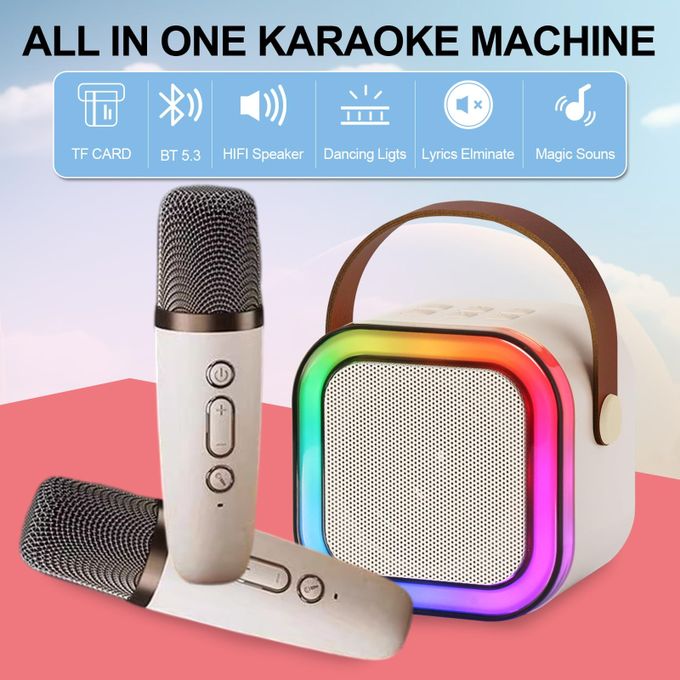 Portable Bluetooth Speaker With 2 Wireless Microphones Ivory Kids Karaoke Machine - Image 2