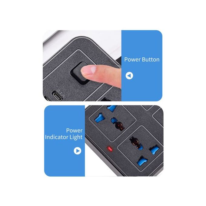 Power Strip 6 AC Sockets & 3 USB 1 Type C Port 6FT Cord - Image 5