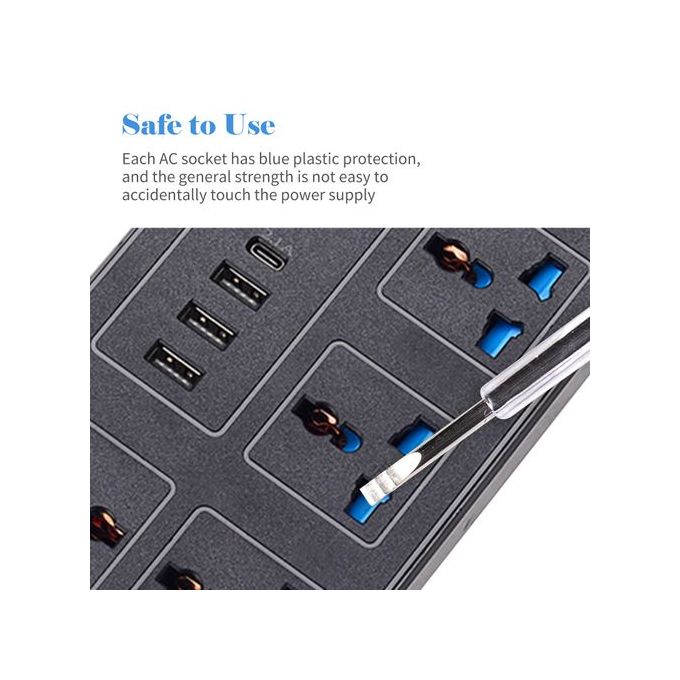 Power Strip 6 AC Sockets & 3 USB 1 Type C Port 6FT Cord - Image 2