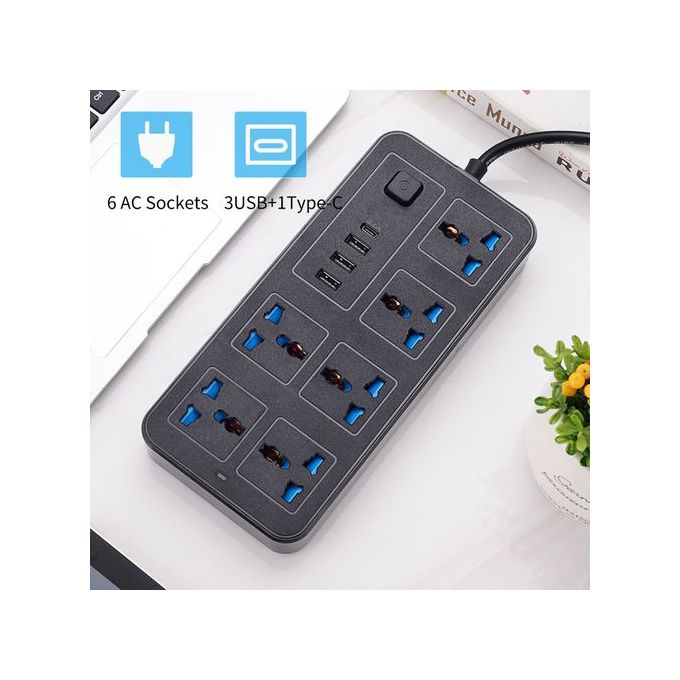 Power Strip 6 AC Sockets & 3 USB 1 Type C Port 6FT Cord