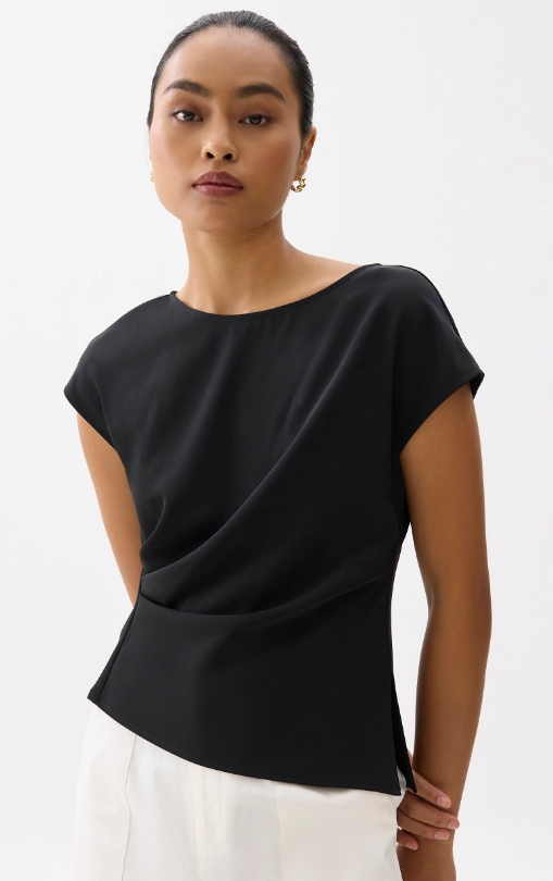 Boat Neck Drape Blouse - Image 4