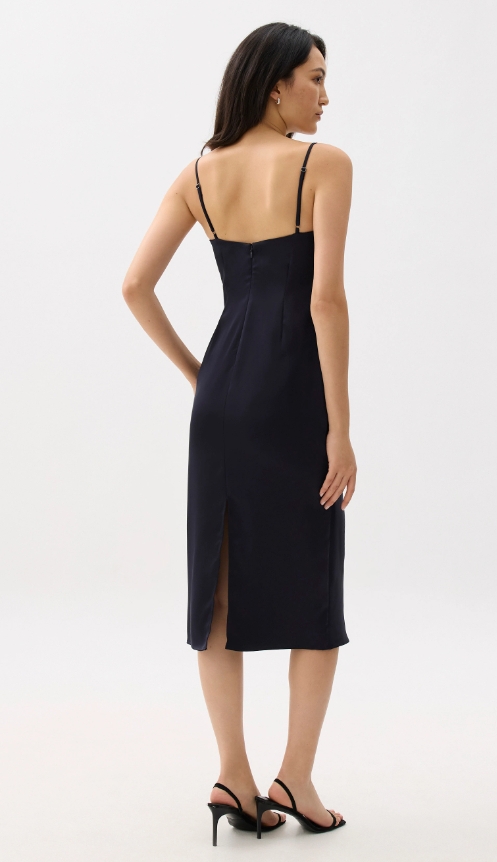 Padded Satin Column Drape Midi Dress - Image 2