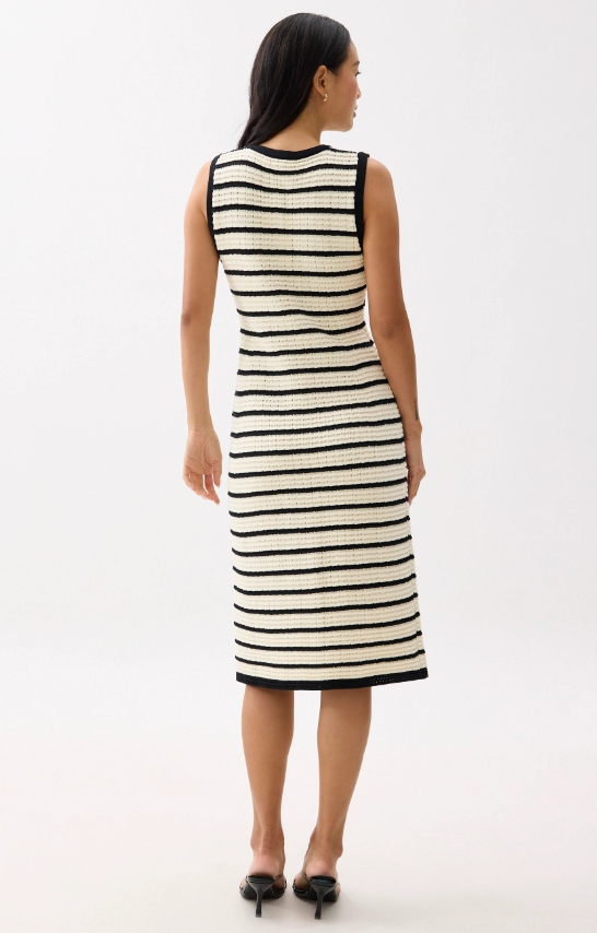 Striped Knit V-neck Column Midi Dress - Image 2