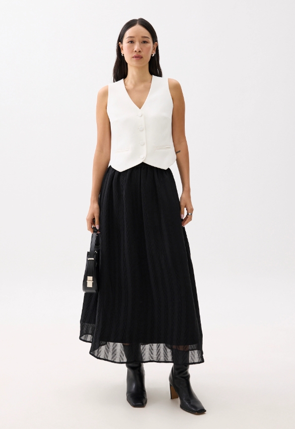 Elastic High Waist Crinkled Flare Maxi Skirt