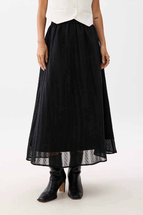 Elastic High Waist Crinkled Flare Maxi Skirt - Image 4