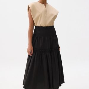 High Waist Tiered A-line Maxi Skirt