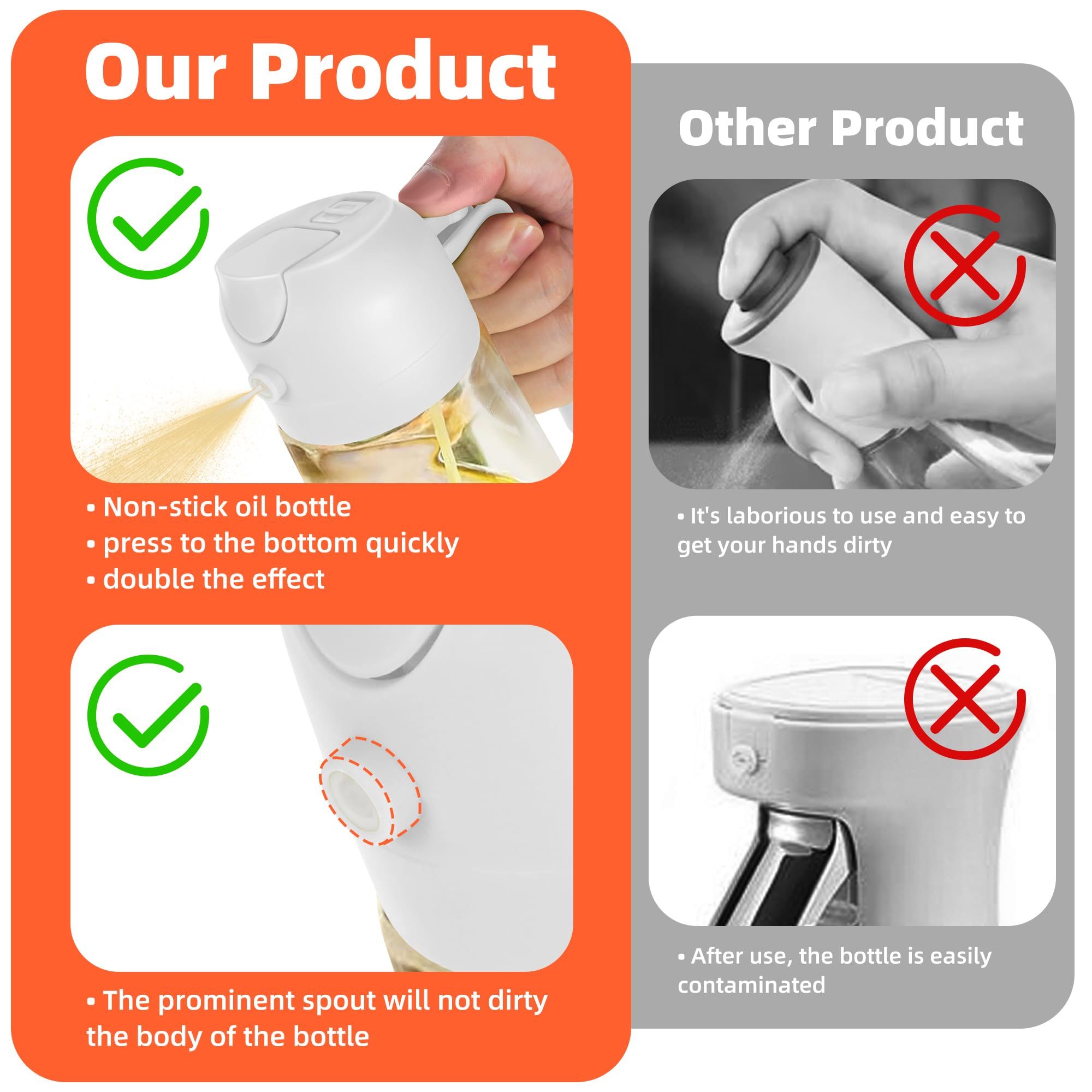 16oz Glass Kitchen 2 in 1 Oil Sprayer Bottle Cooking Storage Spice Seasoning Olive Oil Dispenser - Image 9