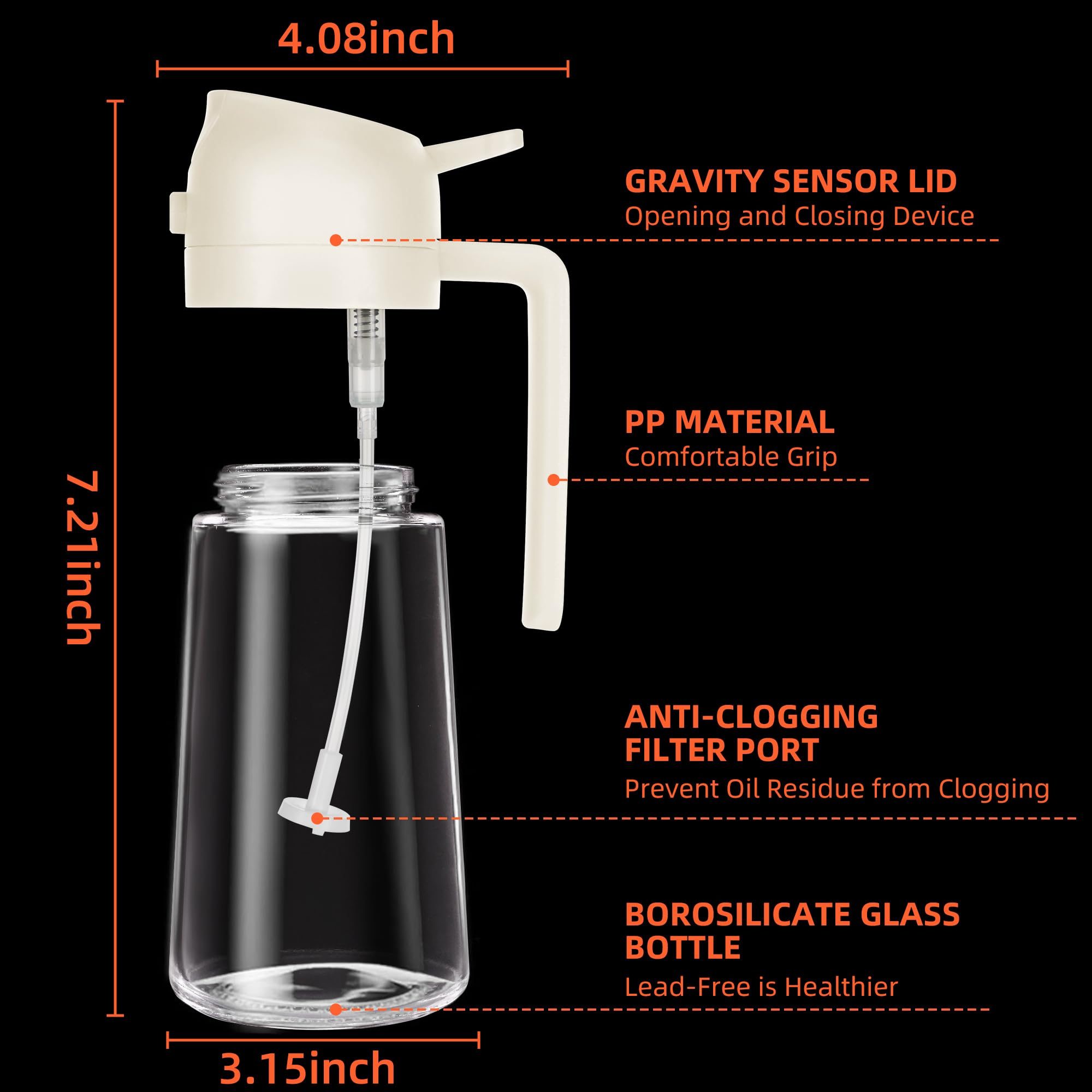 16oz Glass Kitchen 2 in 1 Oil Sprayer Bottle Cooking Storage Spice Seasoning Olive Oil Dispenser - Image 12