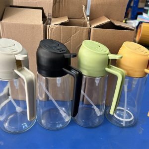 16oz Glass Kitchen 2 in 1 Oil Sprayer Bottle Cooking Storage Spice Seasoning Olive Oil Dispenser