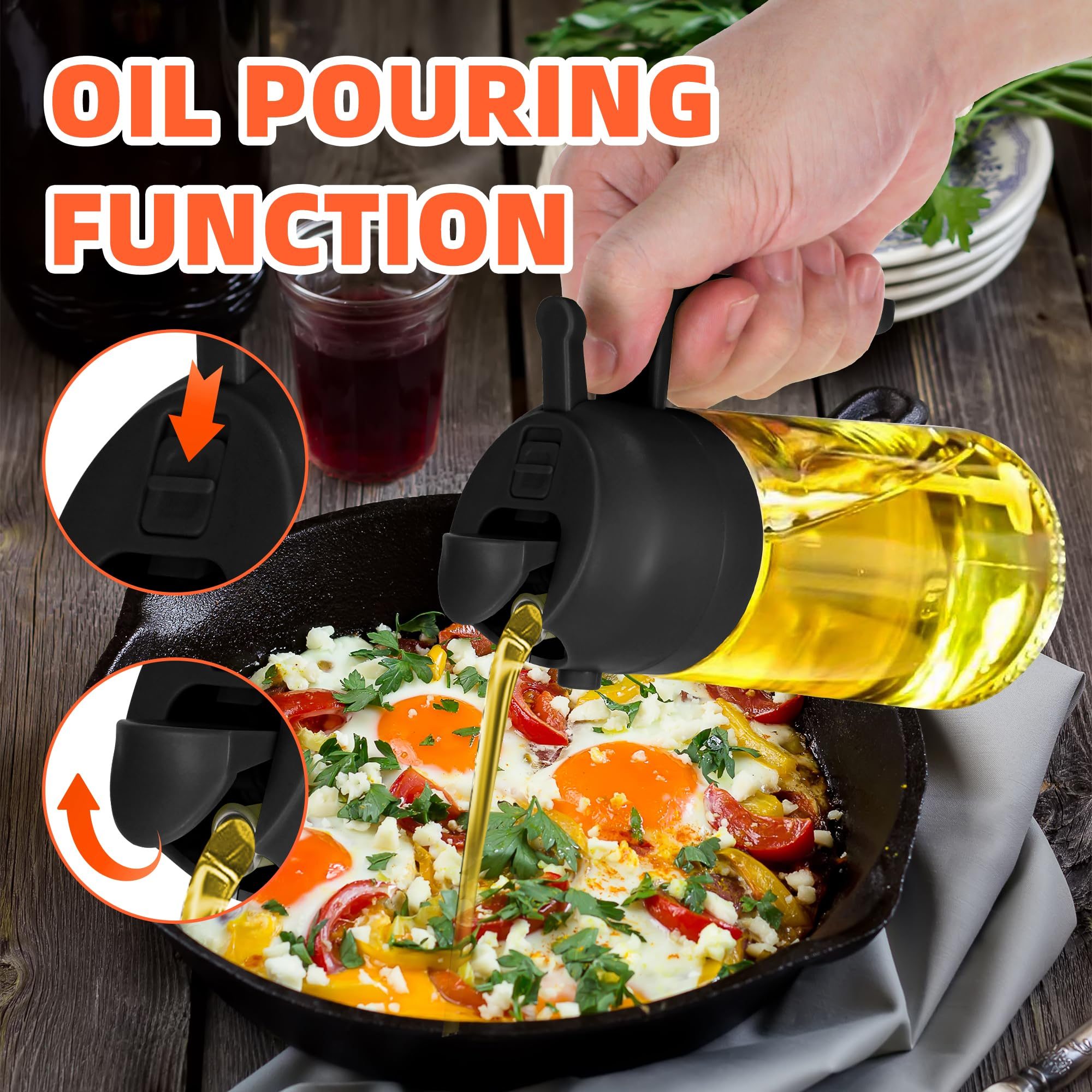 16oz Glass Kitchen 2 in 1 Oil Sprayer Bottle Cooking Storage Spice Seasoning Olive Oil Dispenser - Image 11