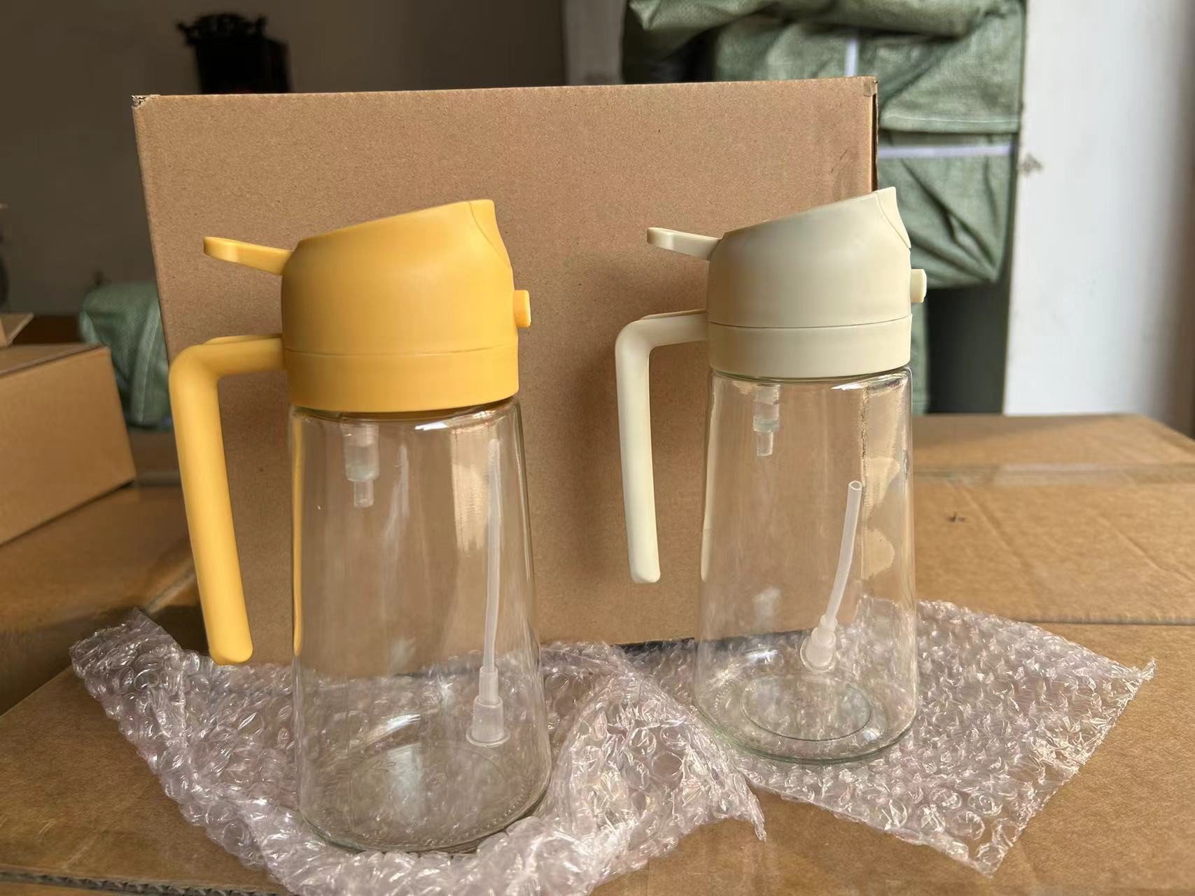 16oz Glass Kitchen 2 in 1 Oil Sprayer Bottle Cooking Storage Spice Seasoning Olive Oil Dispenser