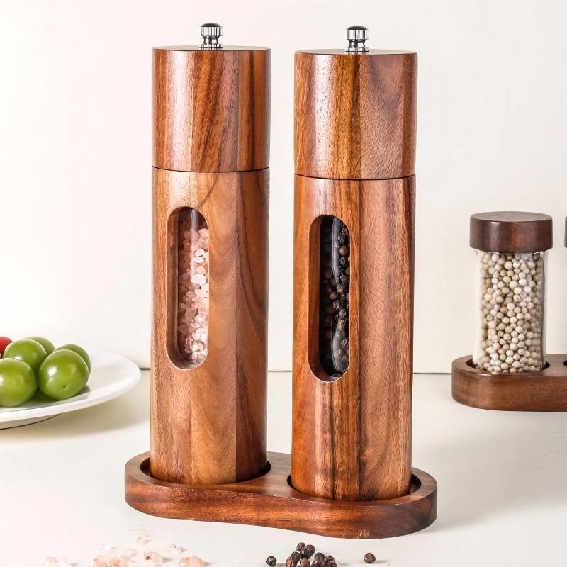 Acacia Wood Eco-Friendly Salt & Pepper Mills Set Home Kitchen Utensils Hand Grinder Accessories Custom