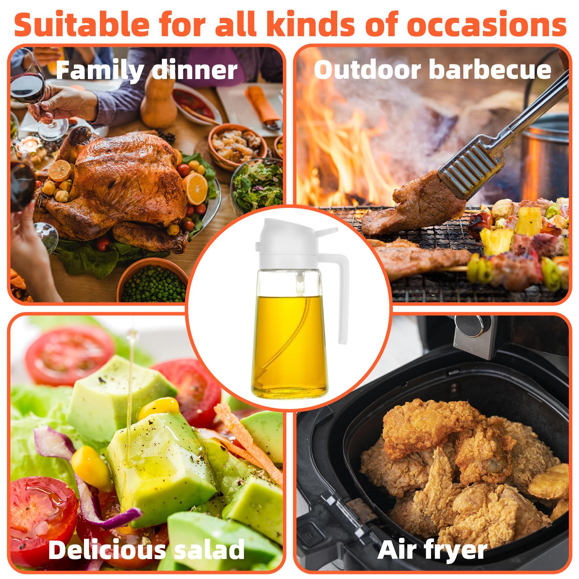 16oz Glass Kitchen 2 in 1 Oil Sprayer Bottle Cooking Storage Spice Seasoning Olive Oil Dispenser