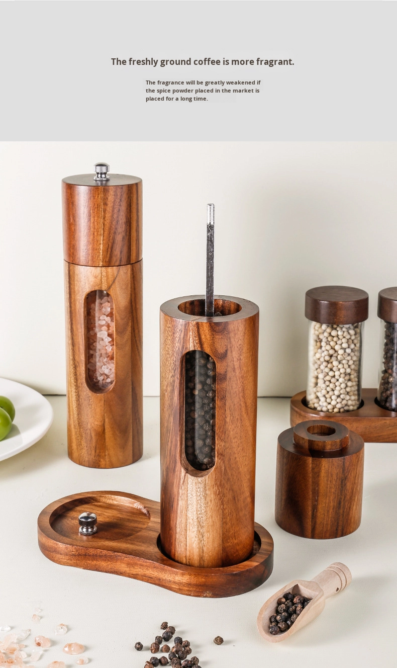Acacia Wood Eco-Friendly Salt & Pepper Mills Set Home Kitchen Utensils Hand Grinder Accessories Custom