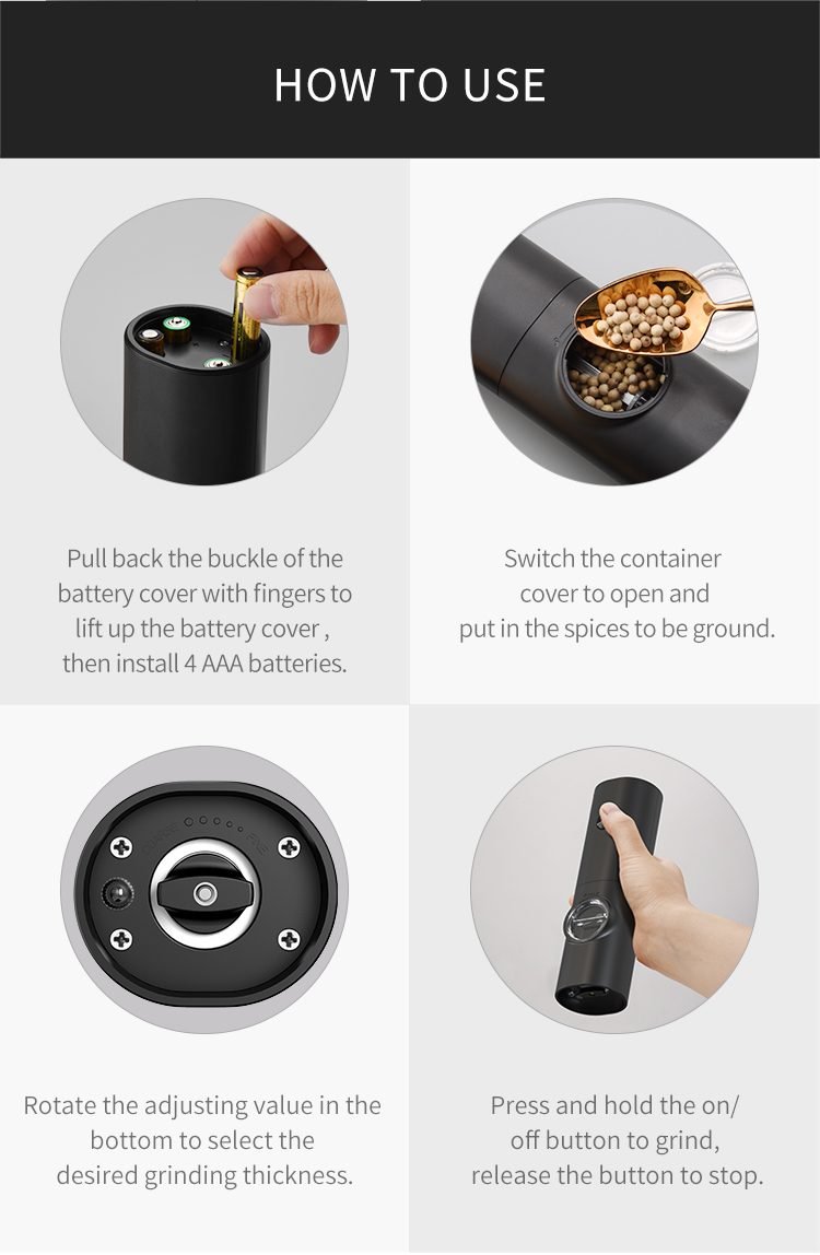 New Design Salt and Pepper Grinder Electric Kitchen Gadgets for Cooking Electric Salt and Pepper Grinder Set