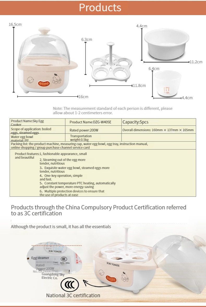 Customized 6 Egg Capacity Automatic Electric Egg Cooker Steamer Electric Egg Cooker