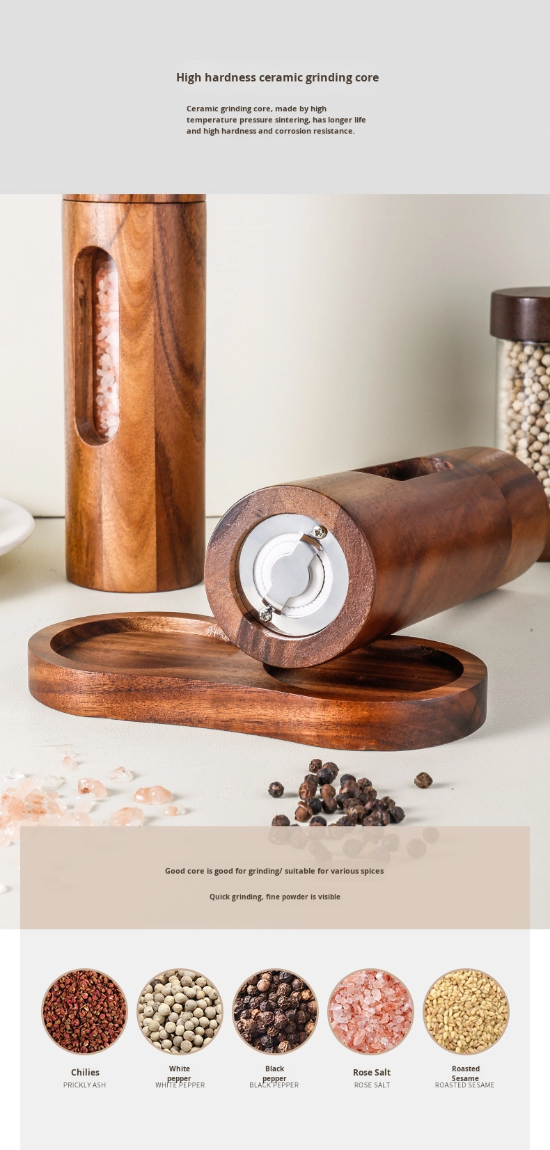 Acacia Wood Eco-Friendly Salt & Pepper Mills Set Home Kitchen Utensils Hand Grinder Accessories Custom