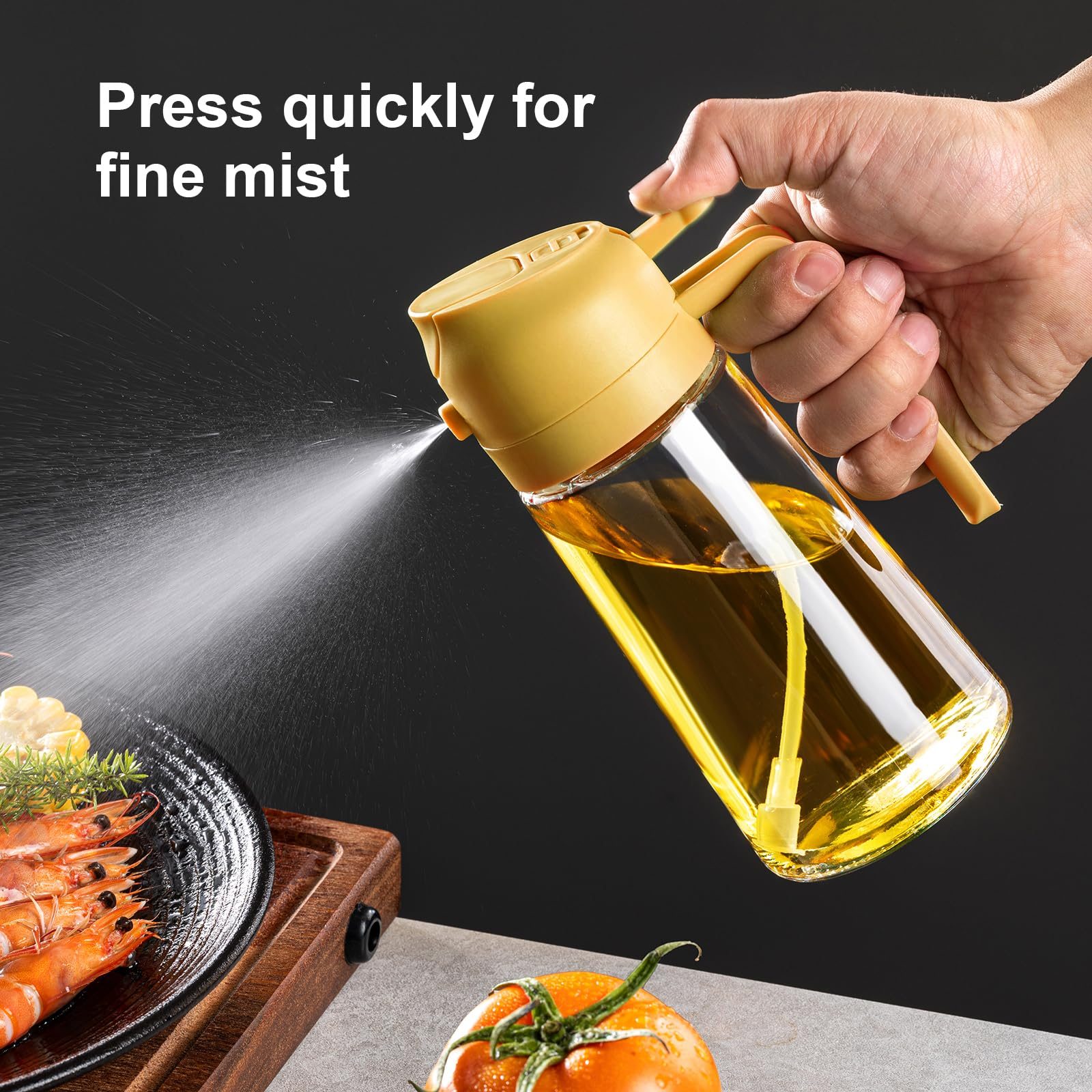 16oz Glass Kitchen 2 in 1 Oil Sprayer Bottle Cooking Storage Spice Seasoning Olive Oil Dispenser