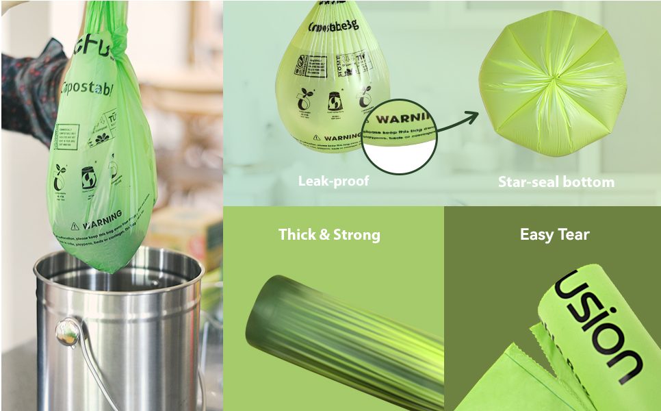 Hot Selling Model 100% Biodegradable Compostable for Kitchen Trash Bag with Waterproof Trash Bags