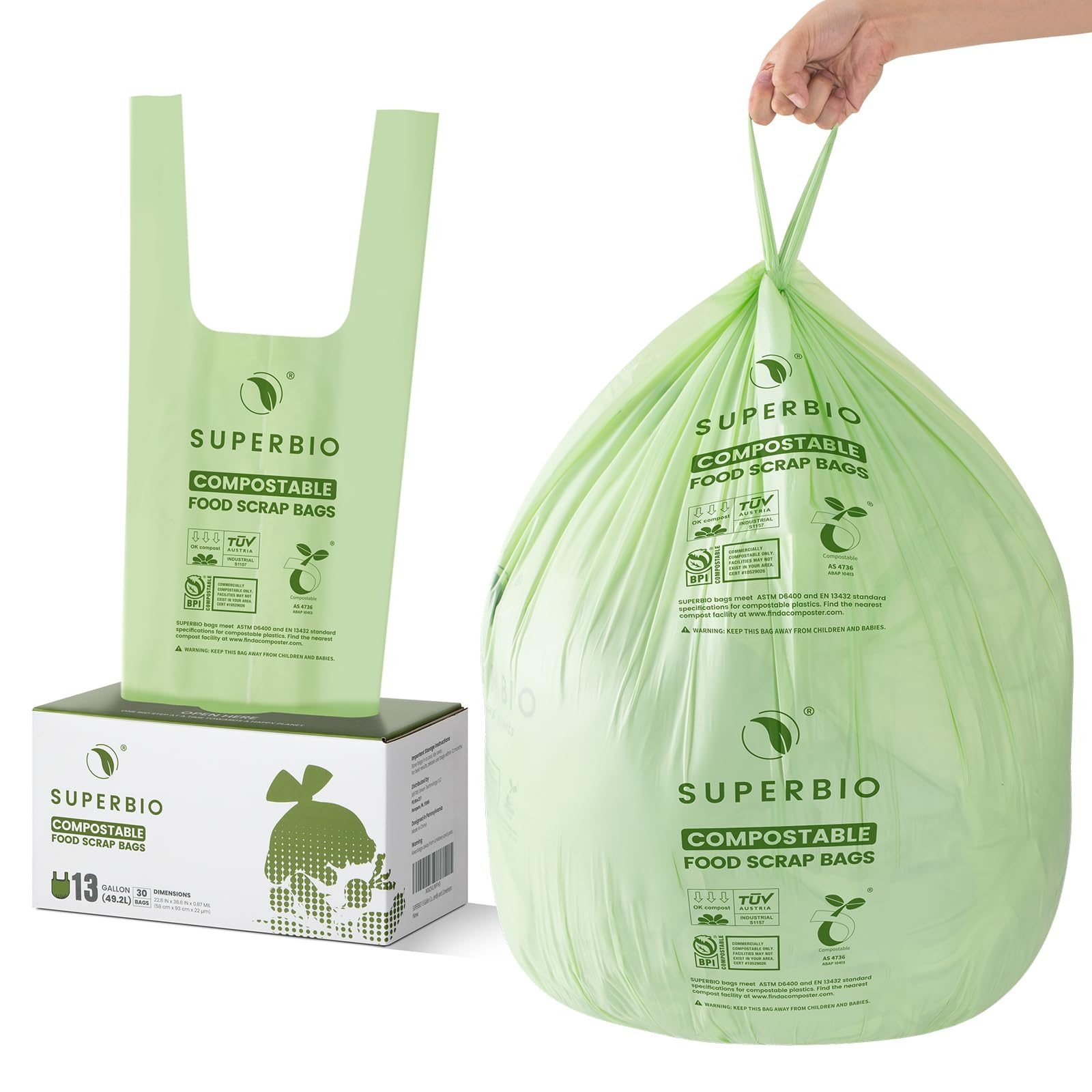 Strong Leak-Proof Biodegradable Food Waste Bags Eco-Friendly Kitchen Compost Trash & Food Storage for Milk & Sushi