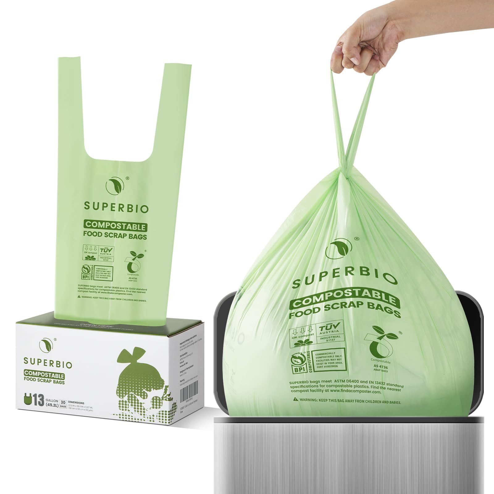 Strong Leak-Proof Biodegradable Food Waste Bags Eco-Friendly Kitchen Compost Trash & Food Storage for Milk & Sushi